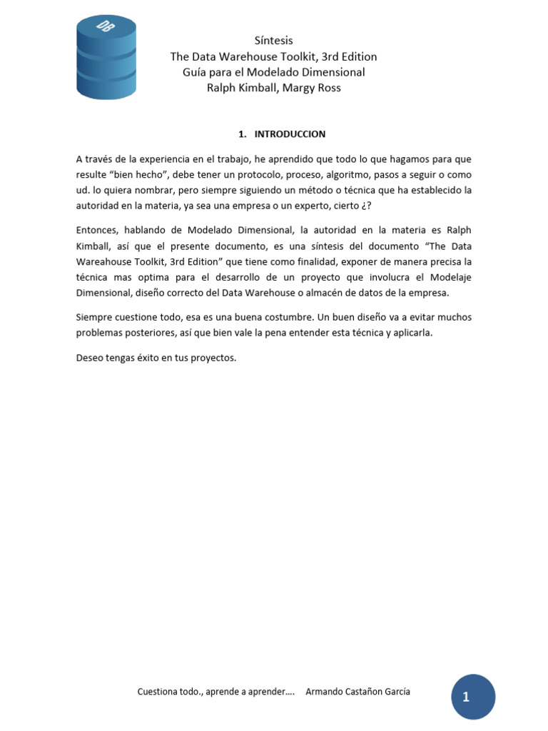 Síntesis The Data Warehouse Toolkit, 3rd Edition | PDF | Almacén de ...