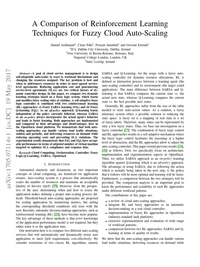 A Comparison of Reinforcement Learning Techniques For Fuzzy Cloud Auto ...
