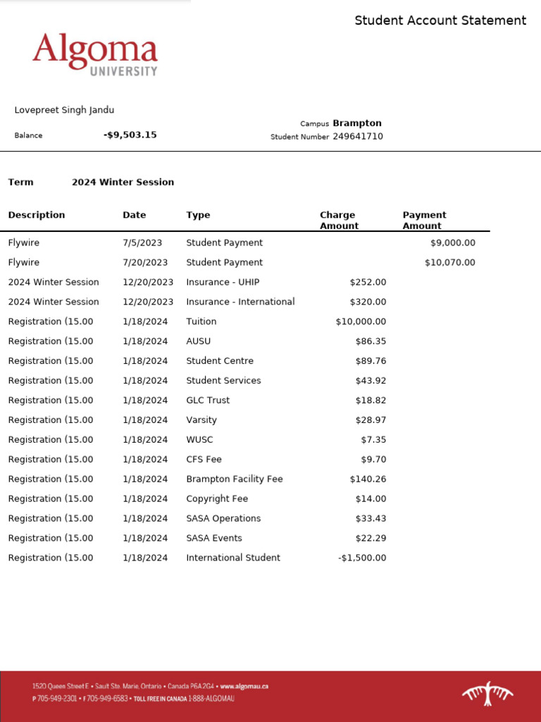 Student Account Statement | PDF