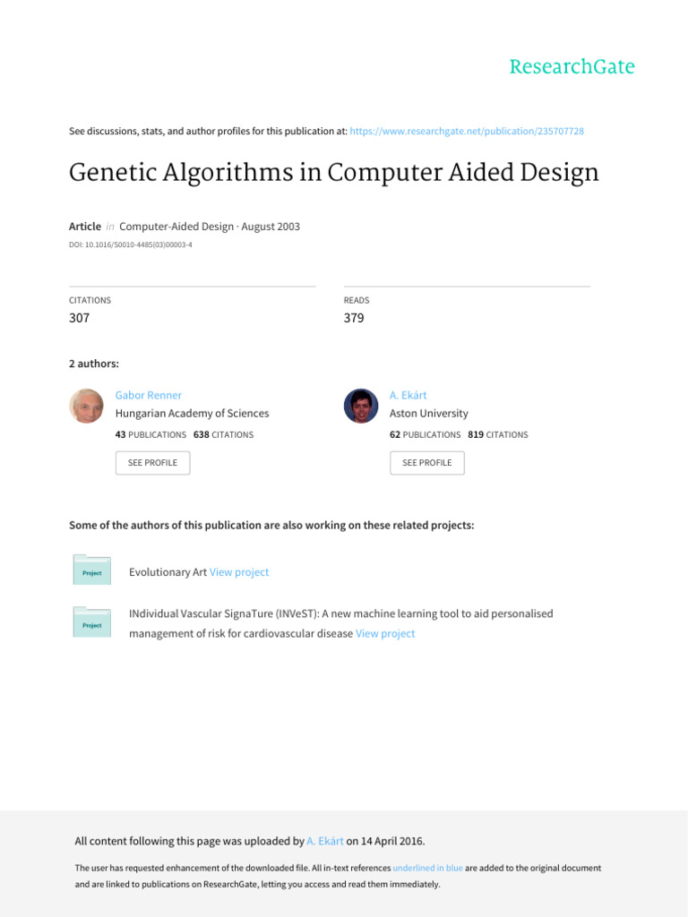 Genetic Algorithms in Computer Aided Design | PDF | Genetic Algorithm ...