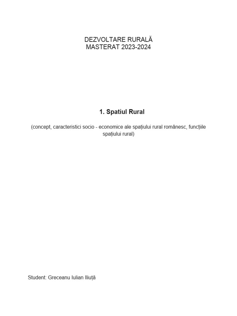 Concept Si Caracteristici Spatiu Rural | PDF