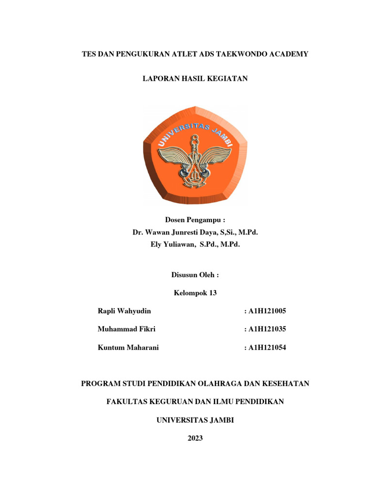 Laporan Tes Atlet Taekwondo 2023 | PDF