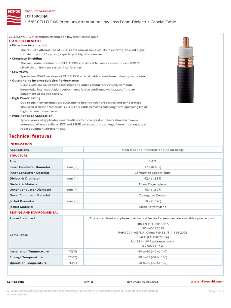 Linha de Transmissao - Lcf158-50ja | PDF | Coaxial Cable | Electrical ...