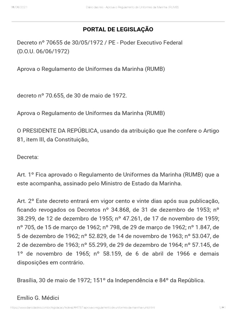 Regulamento de Uniformes Da Marinha 1972 (RUMB) | PDF | Direito | História