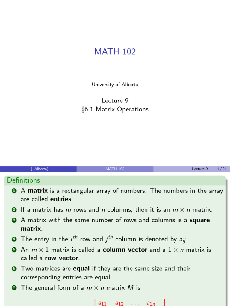 Lecture9 Math 102 | PDF | Matrix (Mathematics) | Operator Theory