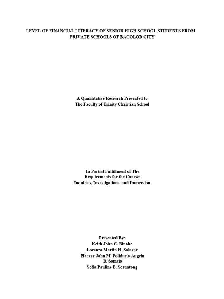 Financial Literacy of Bacolod High School Students | PDF | Adolescence ...