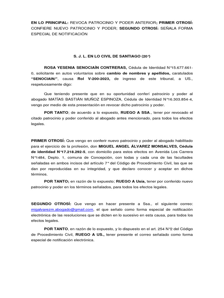 Revoca Patrocinio y Poder | PDF
