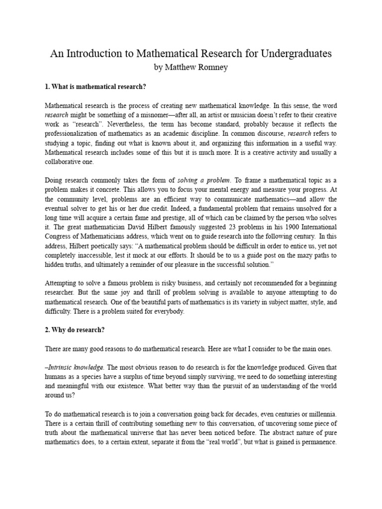 Guide to Undergraduate Mathematical Research | PDF | Mathematics | Science