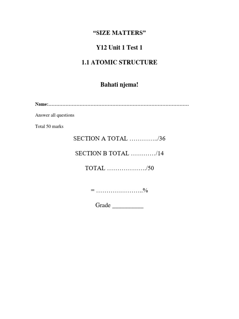 Y12 Atomic Structure Test 1 Guide | PDF | Atoms | Proton