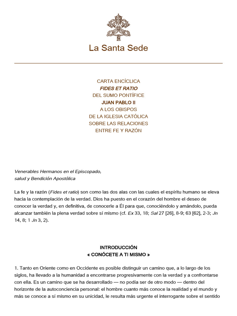 Fides et Ratio: Fe y Razón en Juan Pablo II | PDF | Verdad | Conocimiento