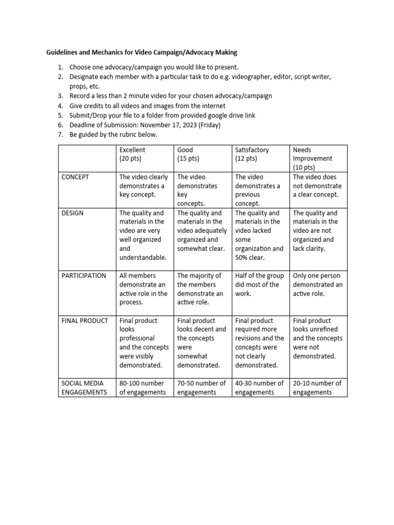 Video Advocacy Campaign Guidelines | PDF | Video | Computing
