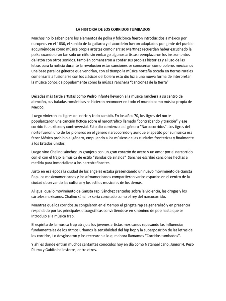 La Historia De Los Corridos Tumbados Pdf Corrido México