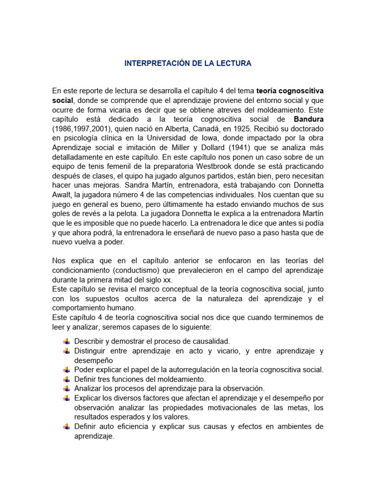 Teoría Cognoscitiva Social Pdf Aprendizaje Motivacional