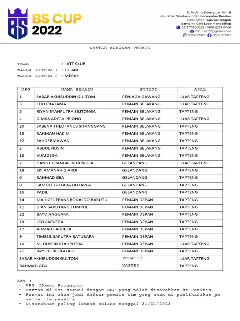 Format Tim Peserta ATT CLUB | PDF