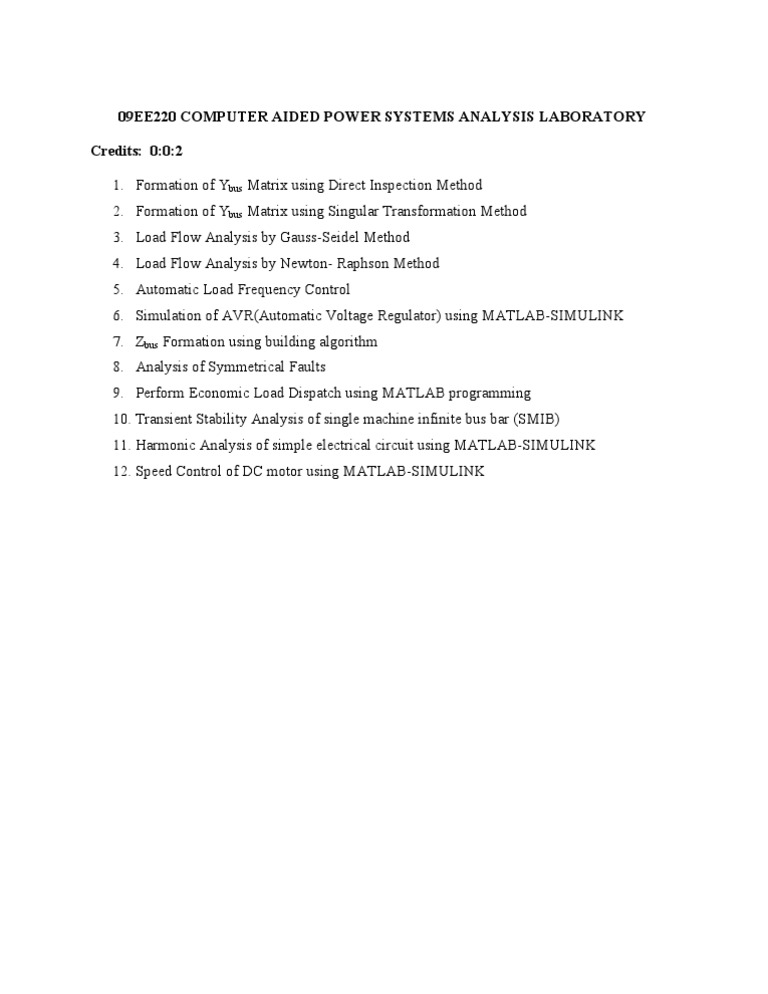Power Systems Analysis Lab Exercises | PDF