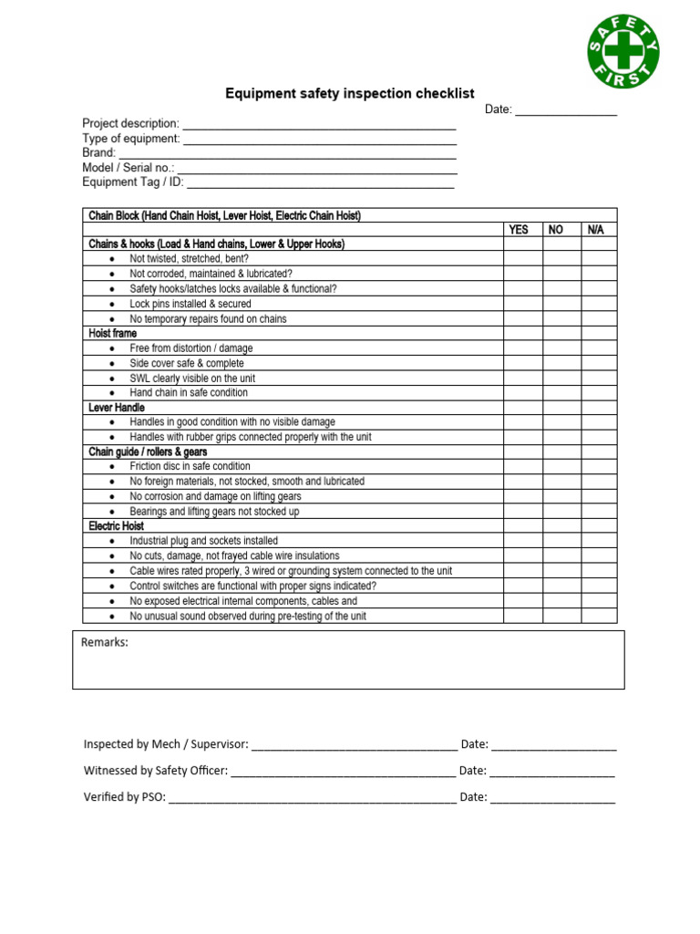 Hoist and Winch Inspection Checklist | PDF