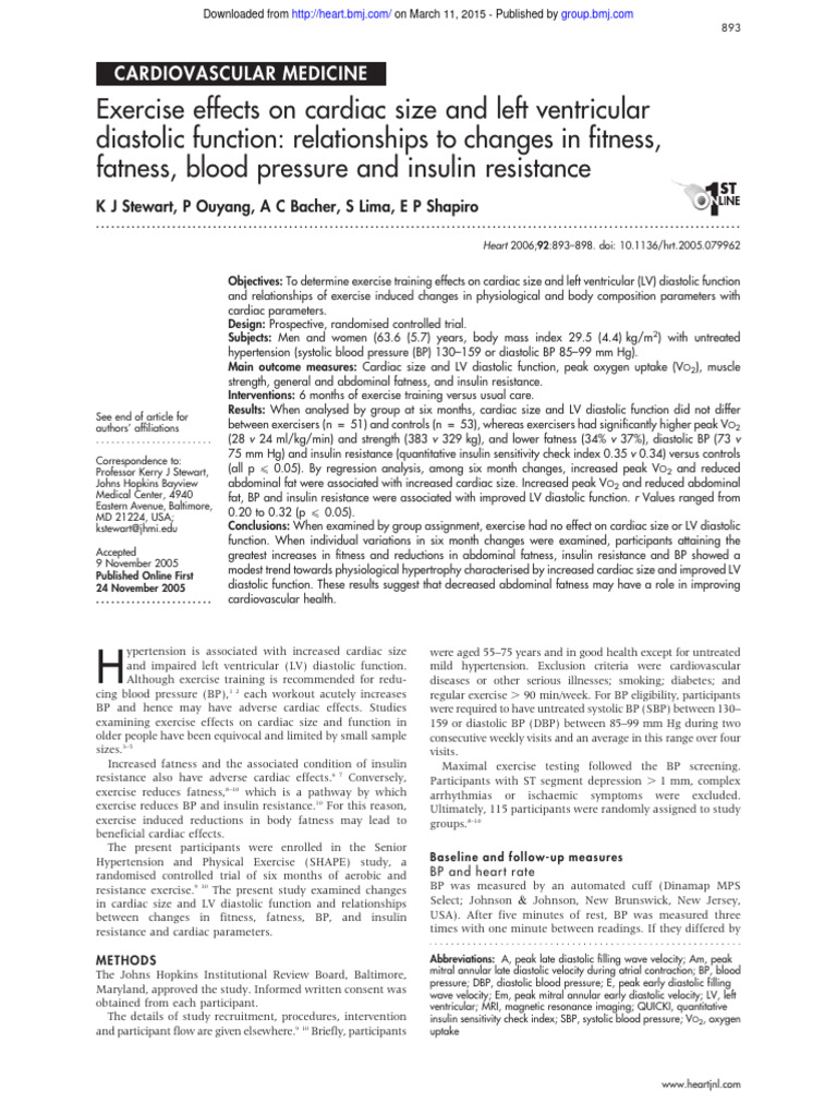 Exercise Effects On Cardiac Size and Left Ventricular | PDF | Diastole ...