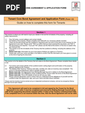 Tenant Core Bond Agreement and Checklist Form (Form 1.2)