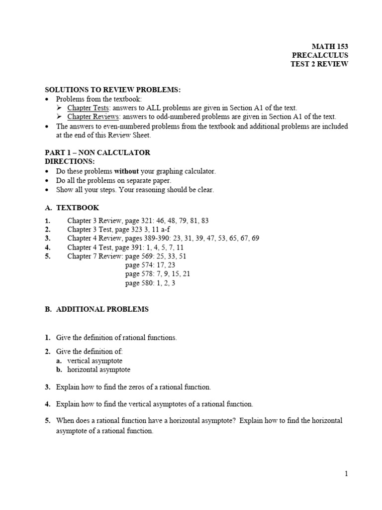MATH 153 Precalculus Test 2 Review | PDF | Function (Mathematics ...