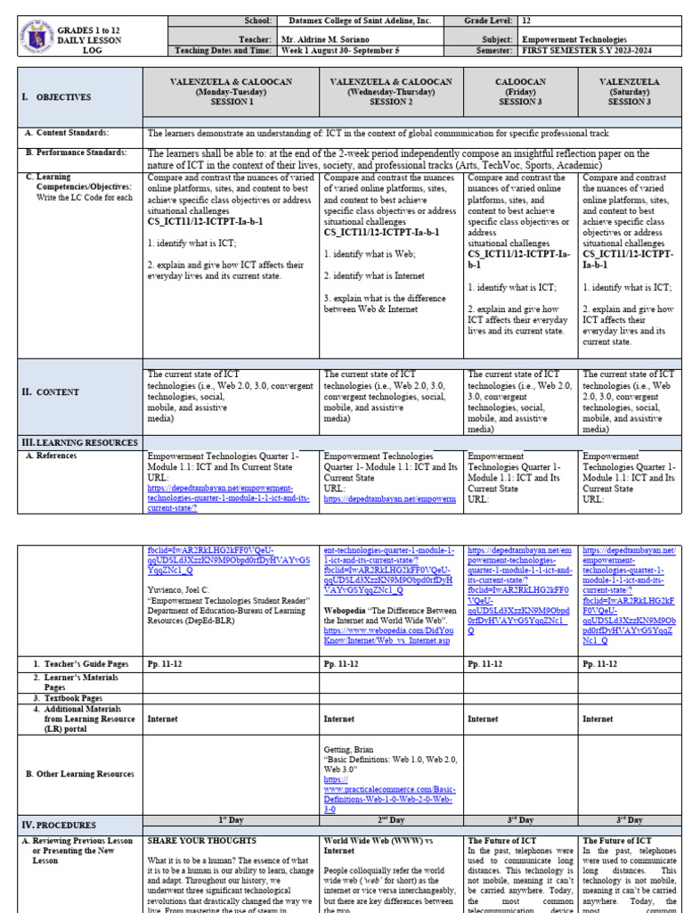 DLL WEEK 1 EmpowermentTechnologies | PDF