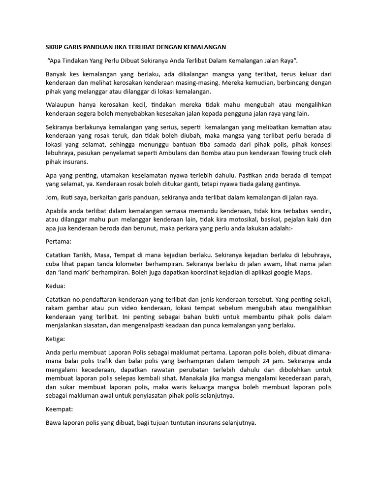 Garis Panduan Kemalangan Jalan Raya | PDF