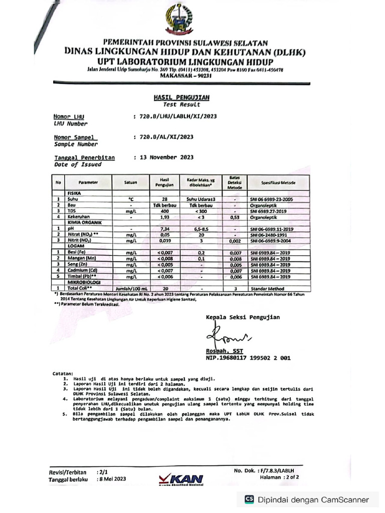 Hasil Pemeriksaan Air | PDF