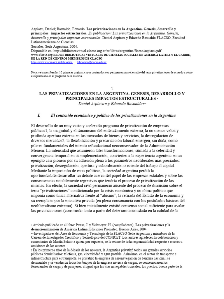 Impacto de las Privatizaciones en Argentina | PDF | Privatización ...