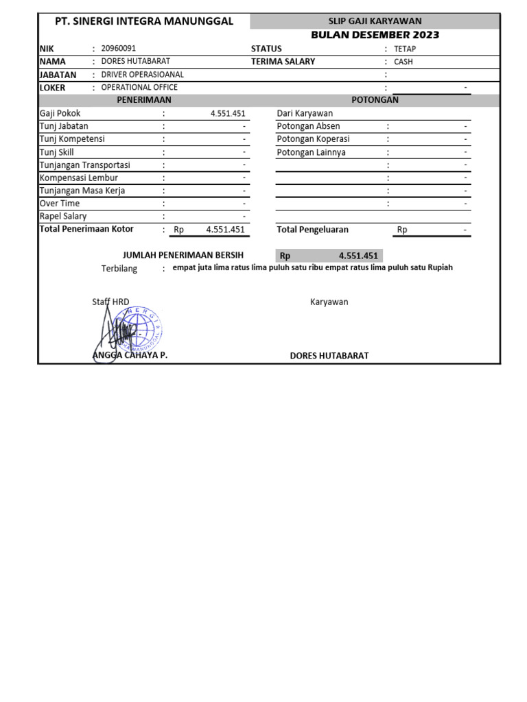 Slip Gaji Dores Desember 2023 PDF