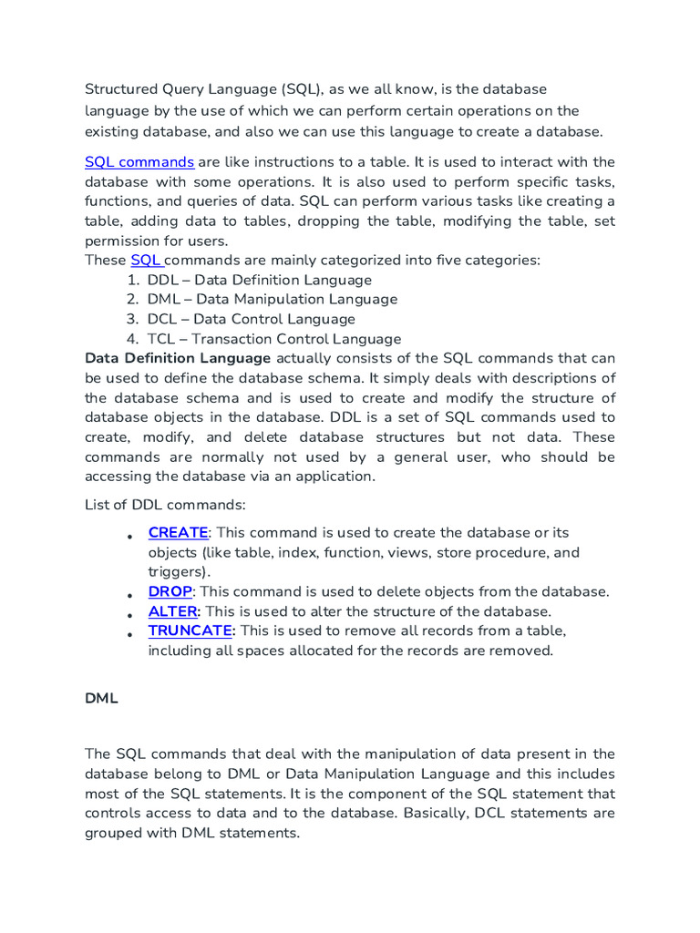 Structured Query Language | PDF | Sql | Databases