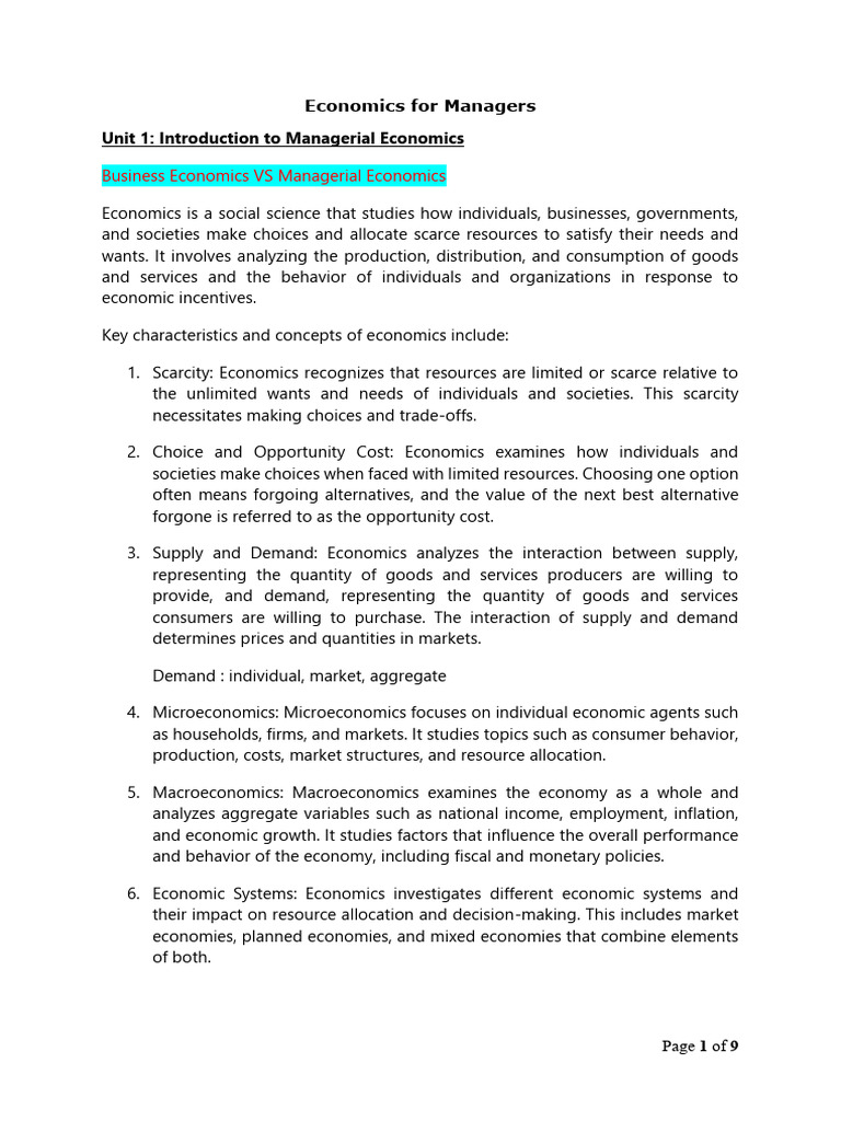 Managerial Economics: Key Concepts & Goals | PDF | Economics | Profit ...
