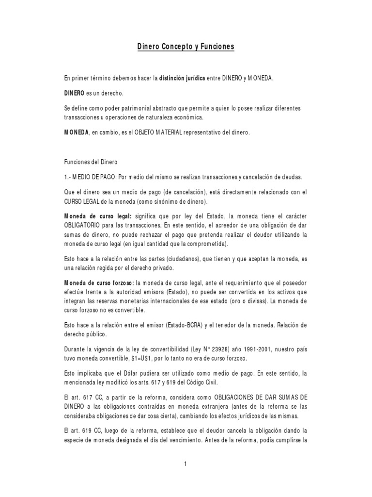 Dinero Concepto y Funciones | PDF | Dinero | Moneda