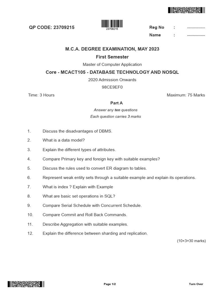 Database Technology Exam Overview | PDF | Databases | No Sql