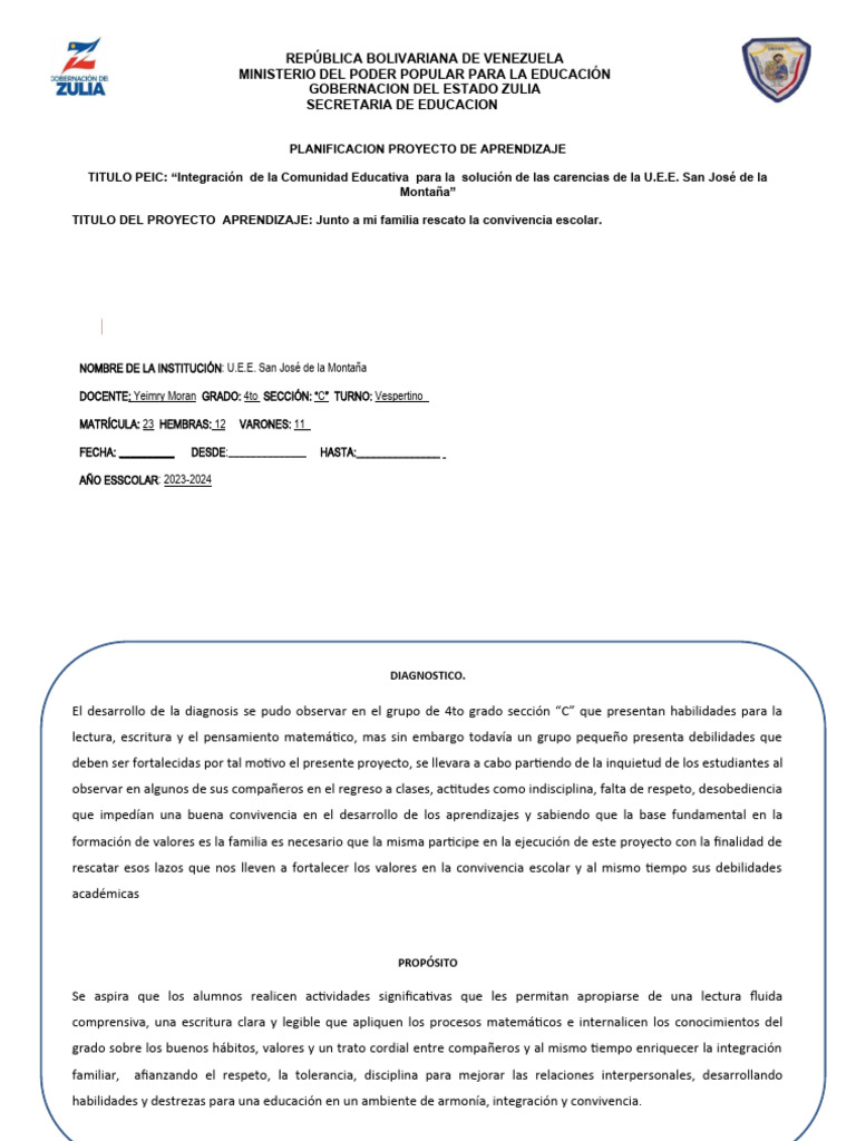 PROYECTO 1ER LAPSO 2023 Yeima | PDF | Evaluación | Comprensión lectora