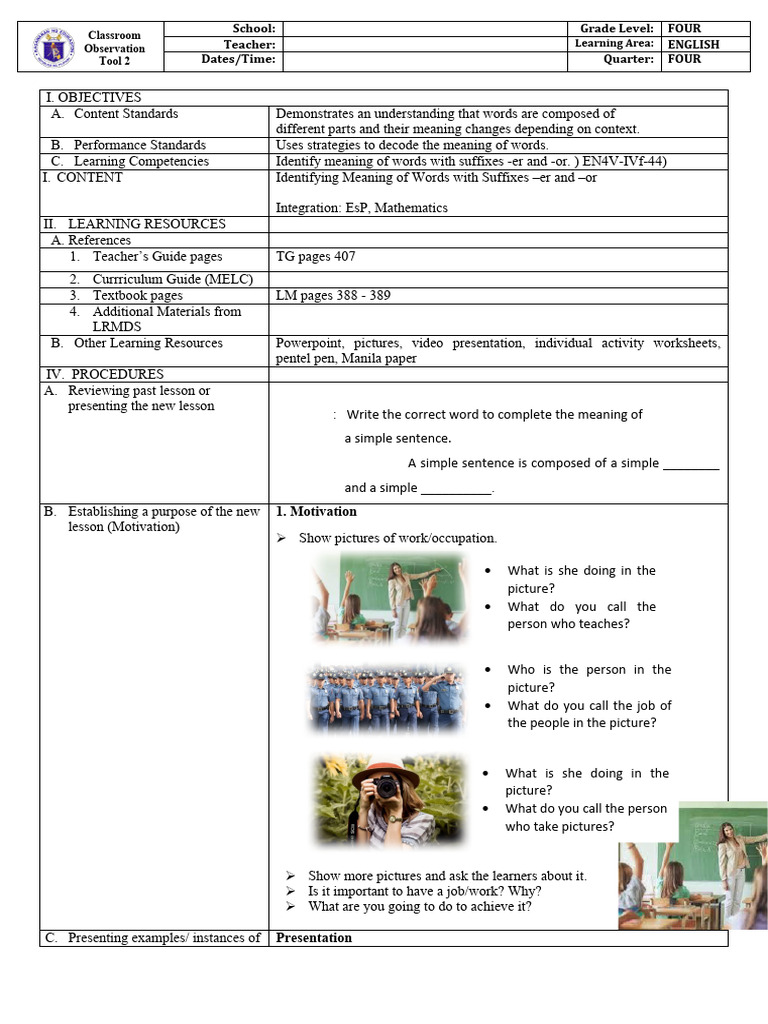 English 4 cot 2 suffixes er and or pdf word teachers