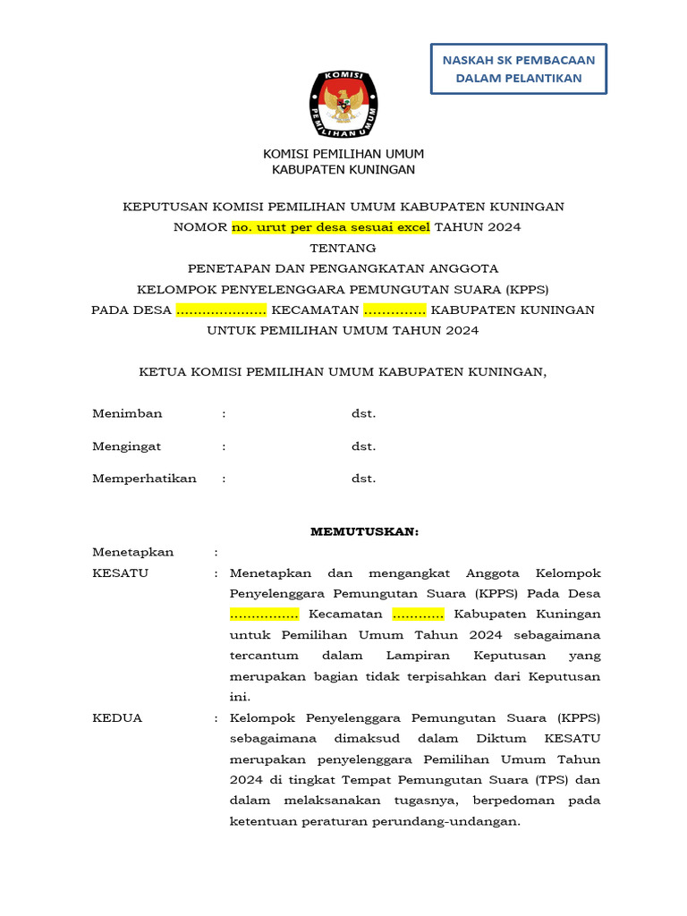 Penetapan KPPS Pemilu 2024 Kuningan | PDF