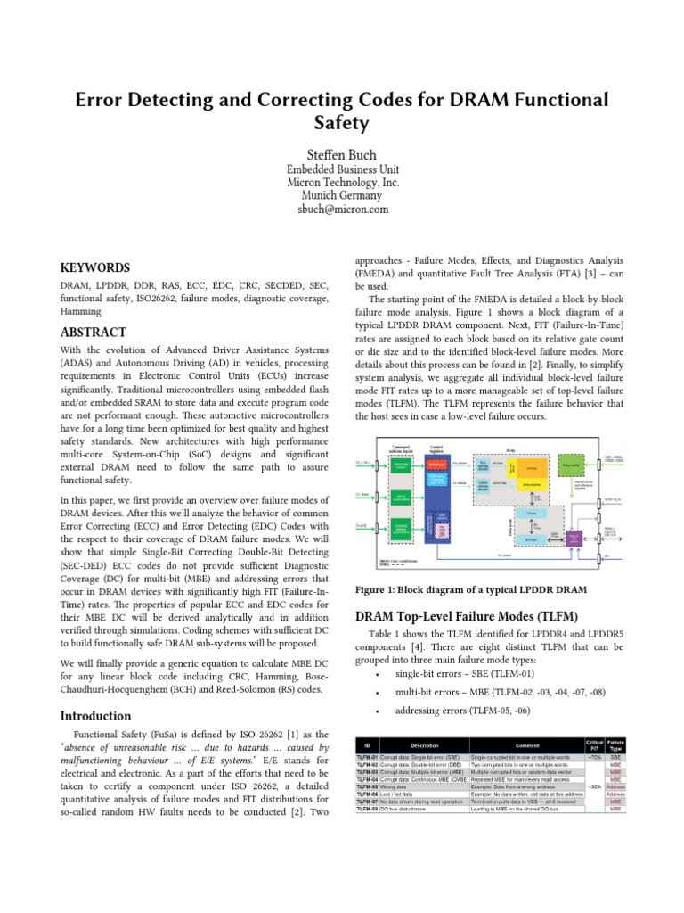 Error Detecting and Correcting Codes For DRAM Functional Safety | PDF ...