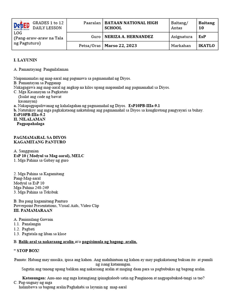 Modyul 9 Pagmamahal Sa Diyos Final | PDF