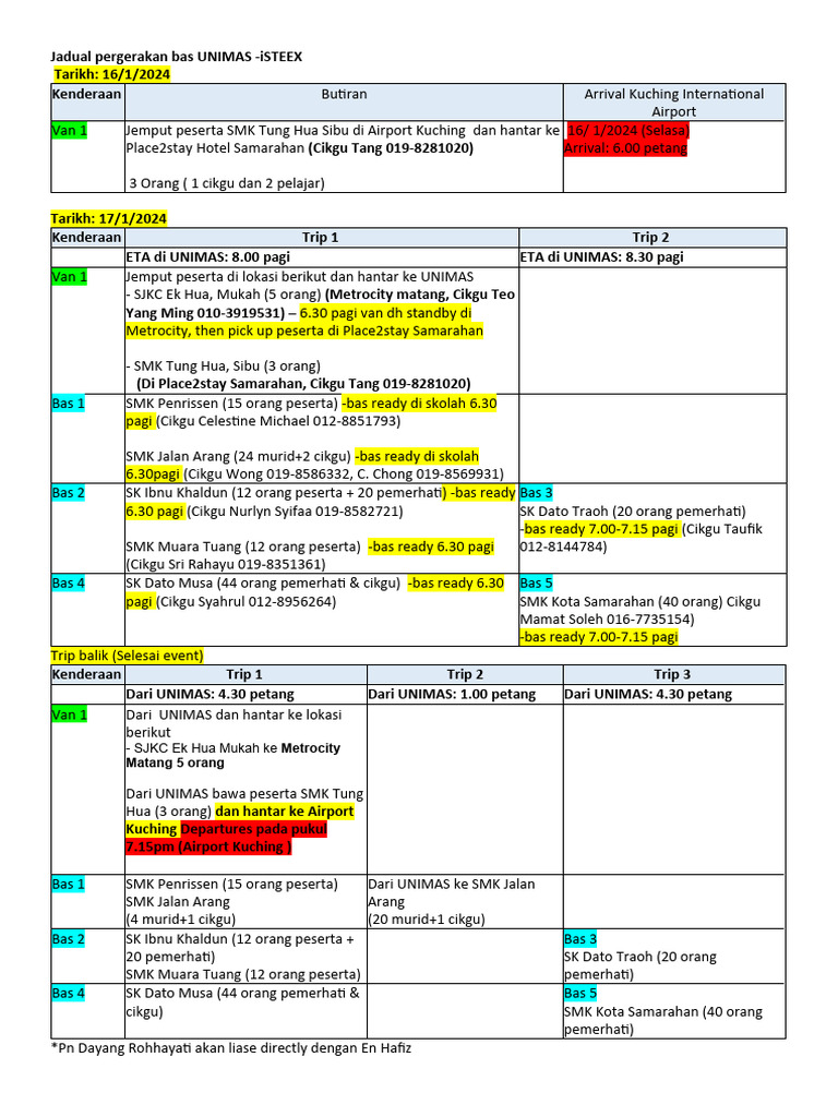Jadual Bas UNIMAS 2024 | PDF