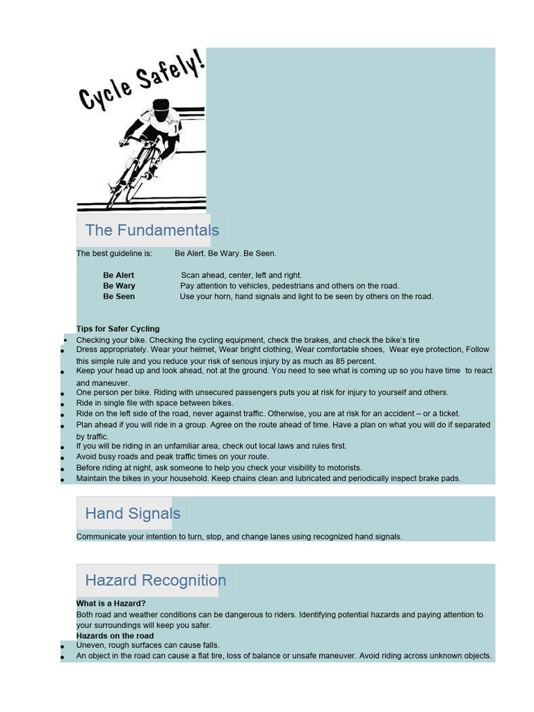 Bike Safety PDF Traffic Transport Safety