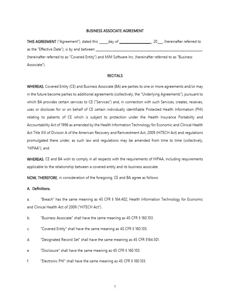 MIM BAA - Updated 20180815 | PDF | Health Insurance Portability And ...