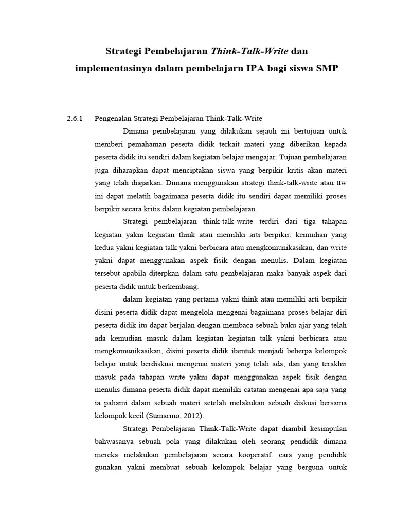 Strategi Think-Talk-Write dalam Pembelajaran IPA | PDF