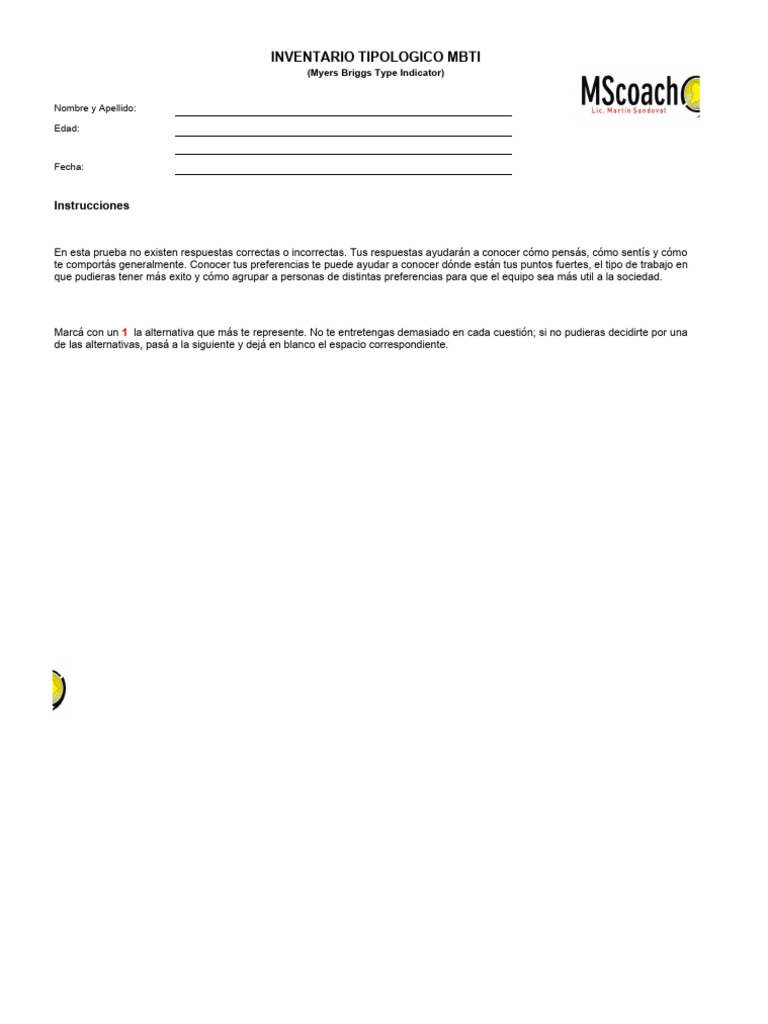 Inventario de Personalidad MBTI (Myers Briggs Type Indicator) 2023 | PDF