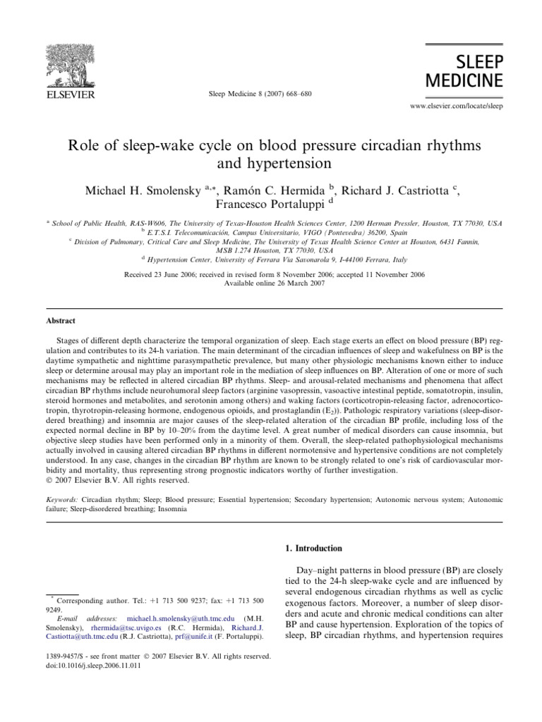 Role of Sleep-Wake Cycle On Blood Pressure Circadian Rhythms and ...