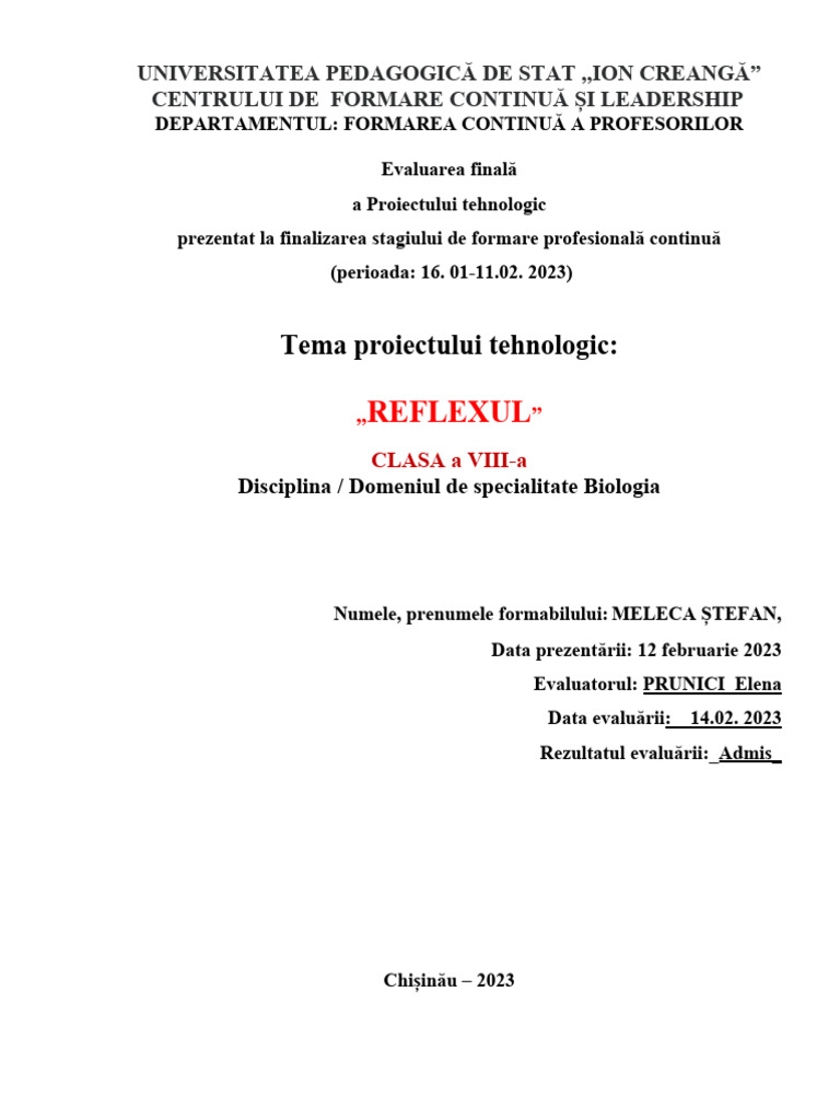 Meleca Ștefan Reflexul - CL Viii | PDF