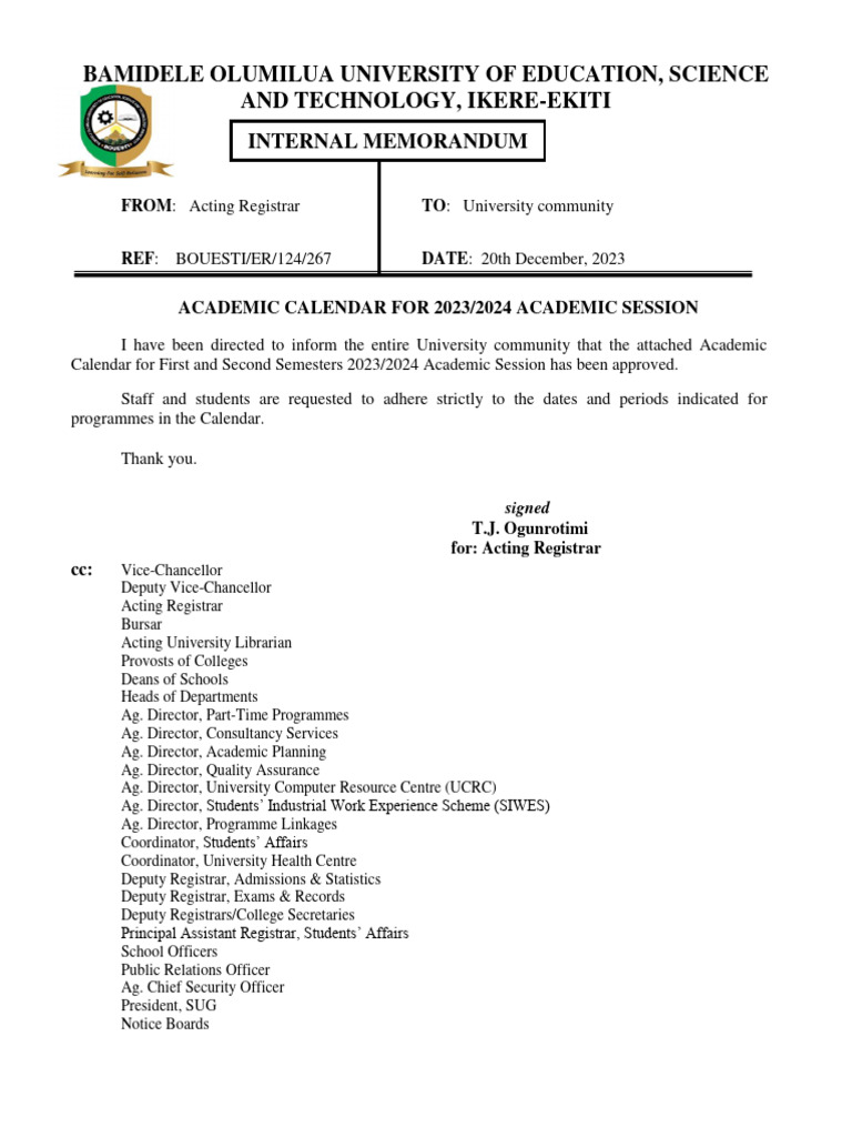 Academic Calendar For 2023 2024 Academic Session Online | PDF | Academic  Term | Academia