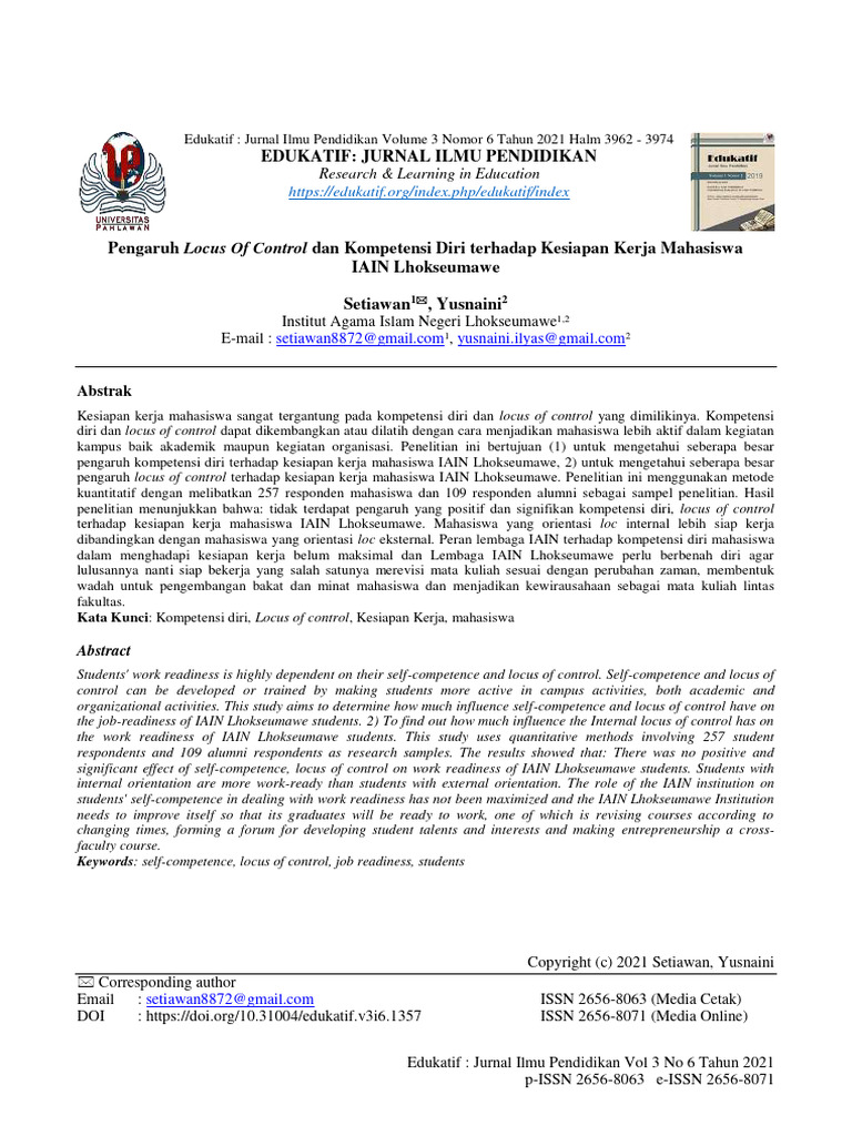 Pengaruh Locus of Control Dan Kompetensi Diri Terh | PDF