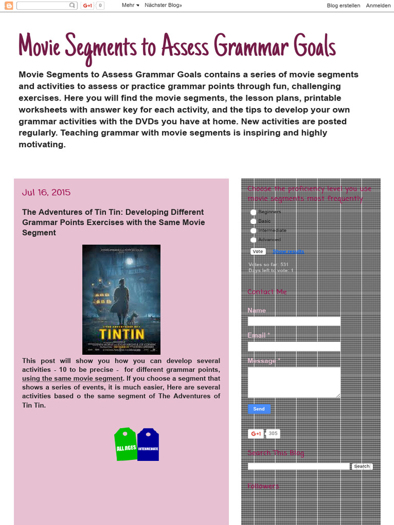 Grammar Activities with Tin Tin Segments | PDF