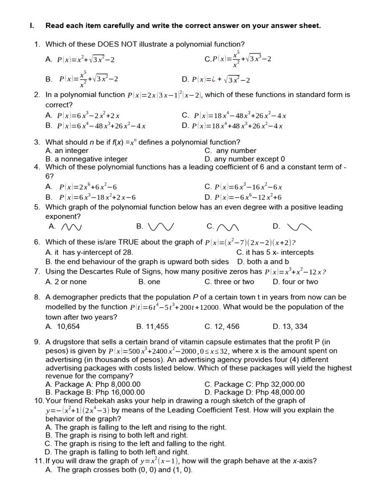 Math Exam: Polynomial and Circle Questions | PDF | Circle | Angle
