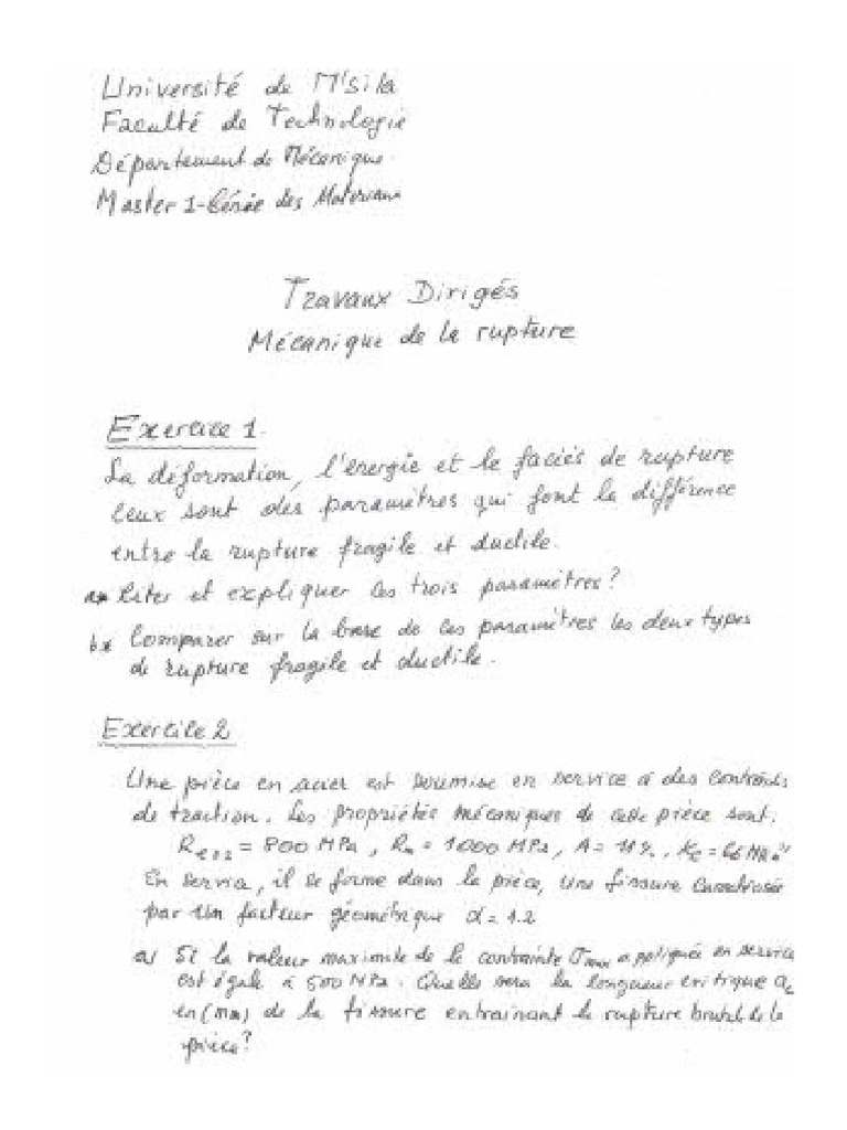 Travaux Diriges Corrices Mecanique de La Rupture 2019 20201 | PDF