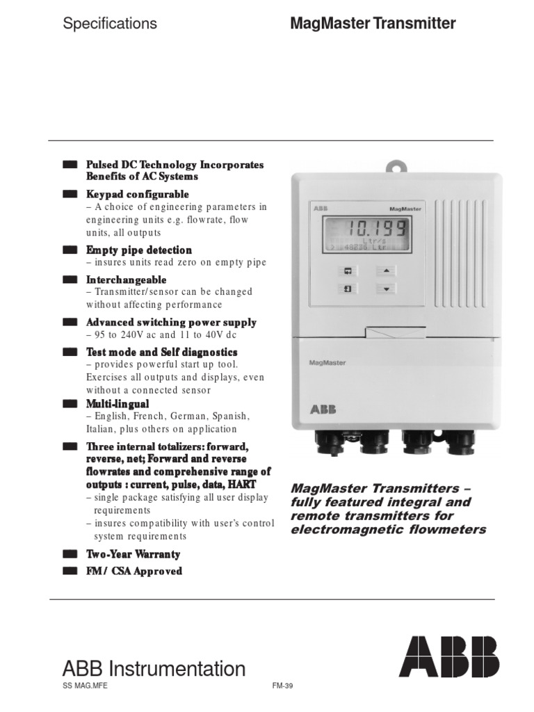 ABB MagMaster Transmitter Manual | PDF | Flow Measurement | Calibration